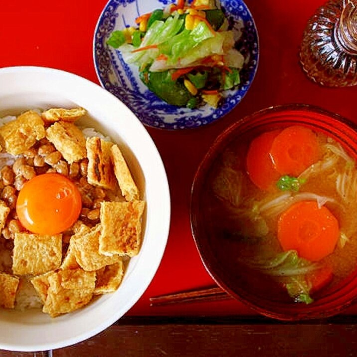 カリカリ揚げの納豆丼